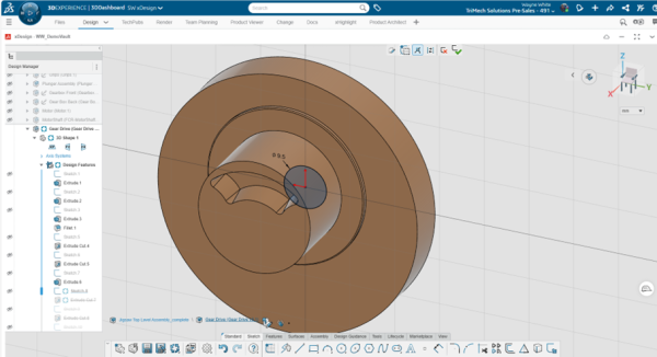 Ajustando o diâmetro de uma parte no SolidWorks XDESign