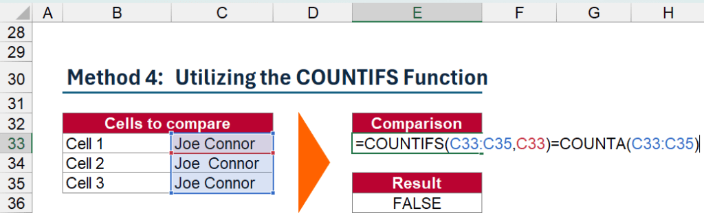 Um pouco mais complicado, mas ainda uma solução elegante para verificar o mesmo valor: Use as fórmulas COUNTIFS e COUNTA.