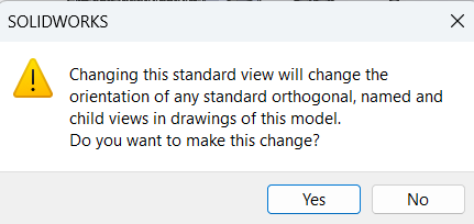Diálogo para reorientar vistas do modelo SOLIDWORKS